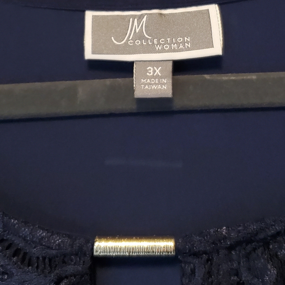 🍁JM Collection Navy Blue Top With Lace Detail Size 3x - Picture 5 of 6